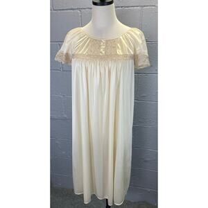 Vintage 1960 Beige Tan Semi Sheer Nylon Nightgown Lace Small Med